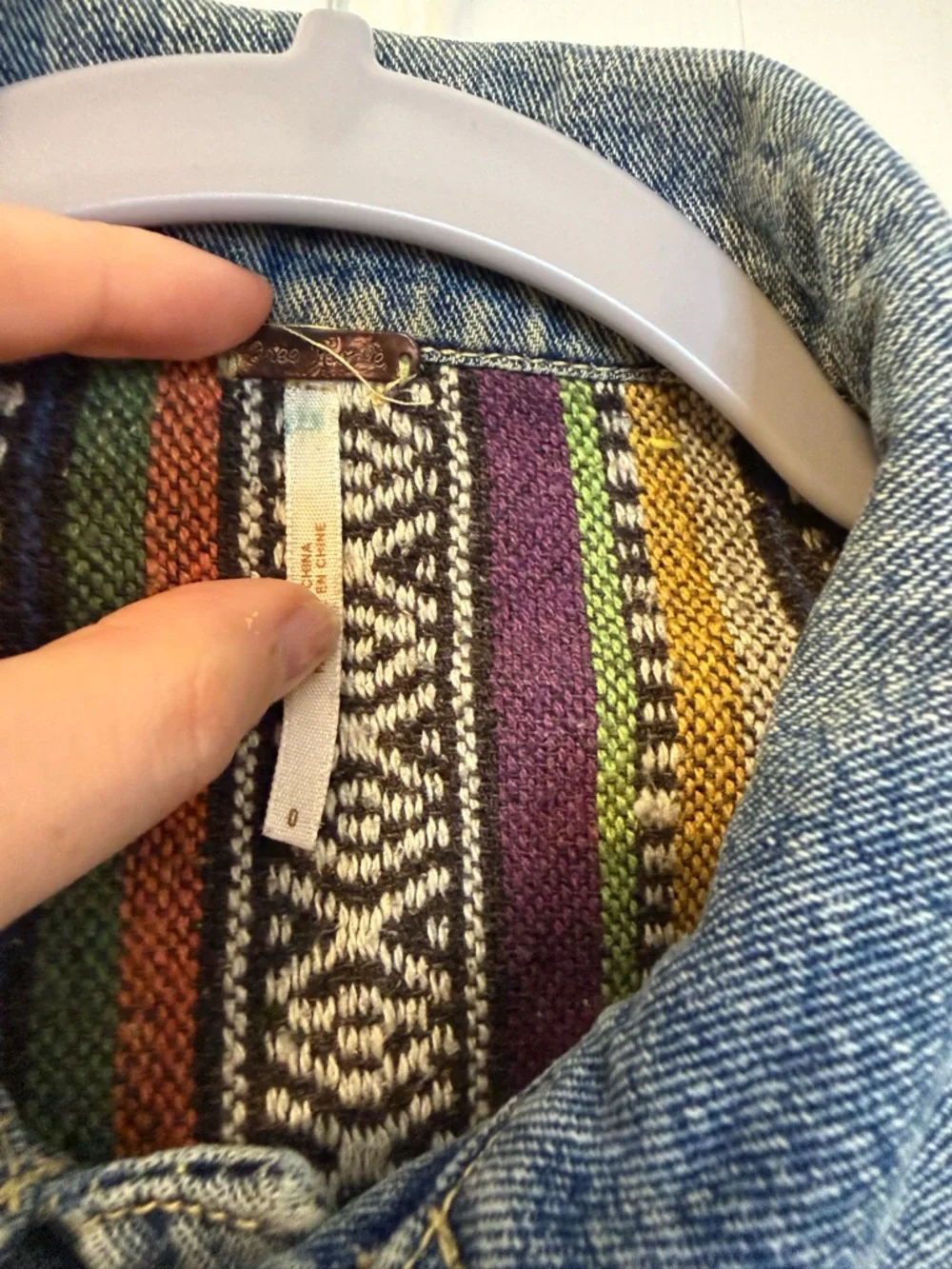 Free People Denim Jacket with Multicolor embroidered Panels - Picture 4 of 12